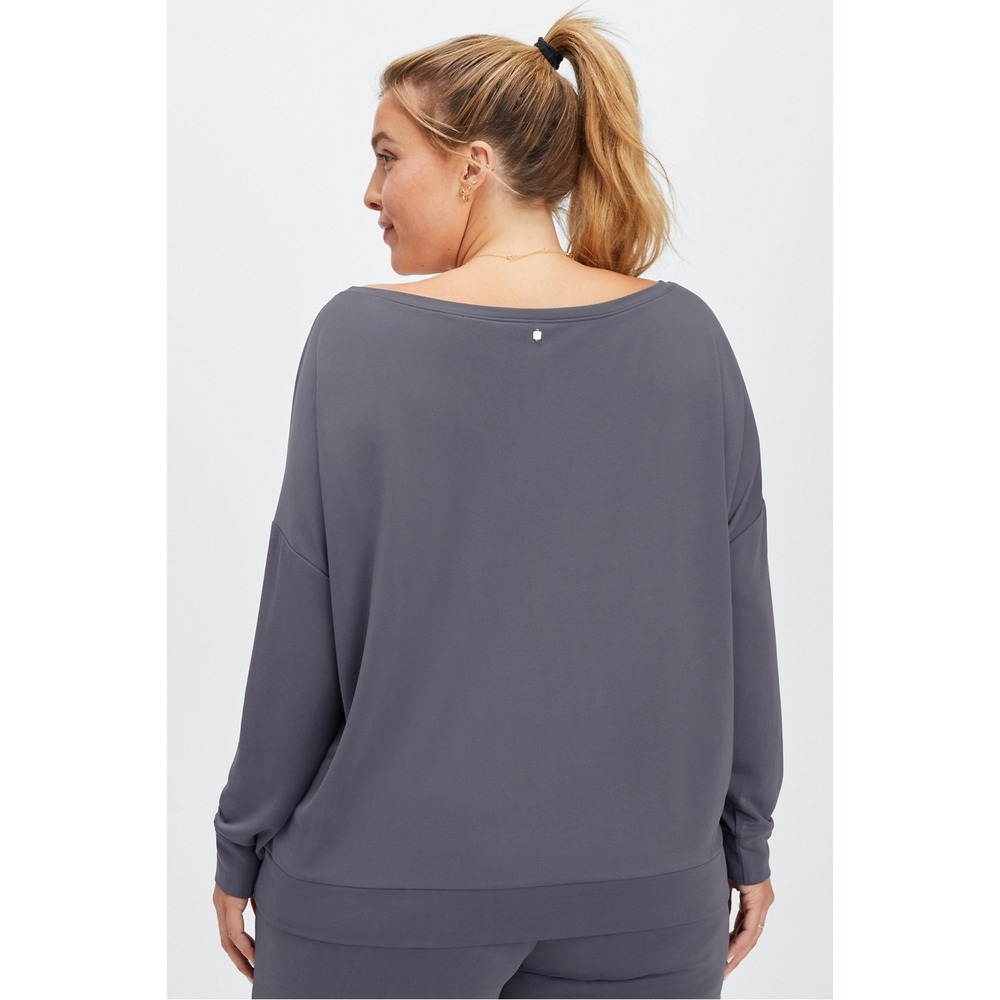 FABLETICS 1X Eco Sleek Knit Boat Neck Pullover Pewter Gray Athleisure - Picture 2 of 9